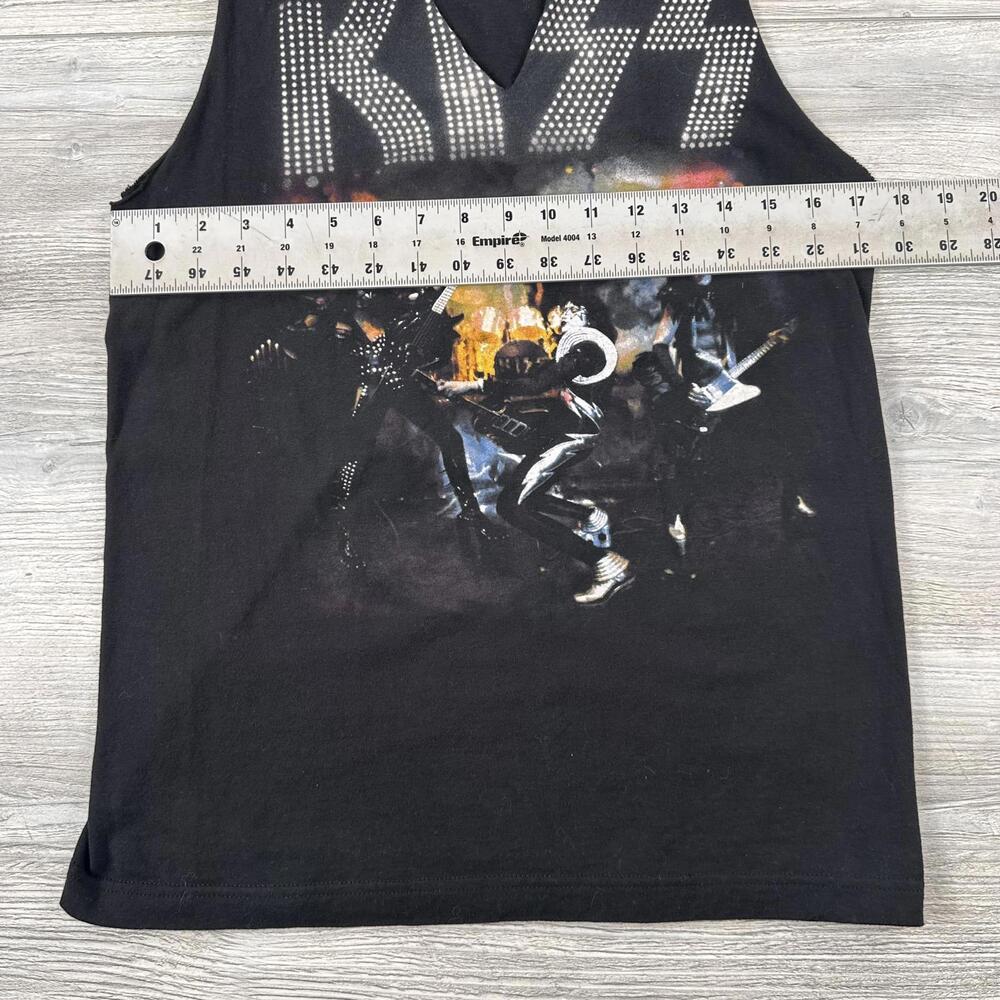 Kiss Shirt Womens Small Black Cutoff V neck Shredded Upcycled Cut Up - Picture 4 of 6